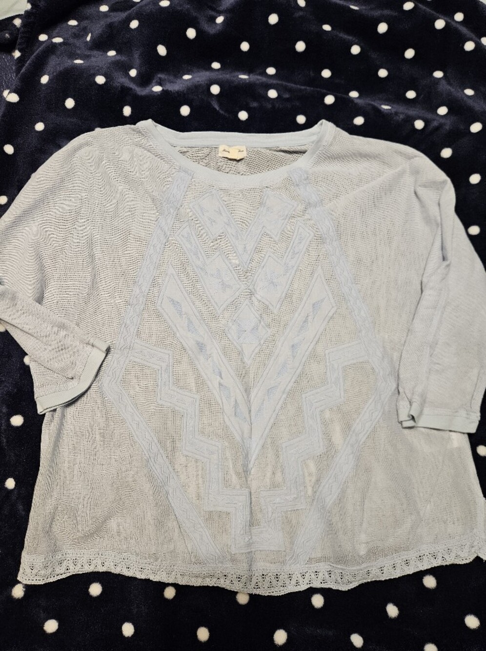 GUC Anthropologie Light Blue Embroidered Top